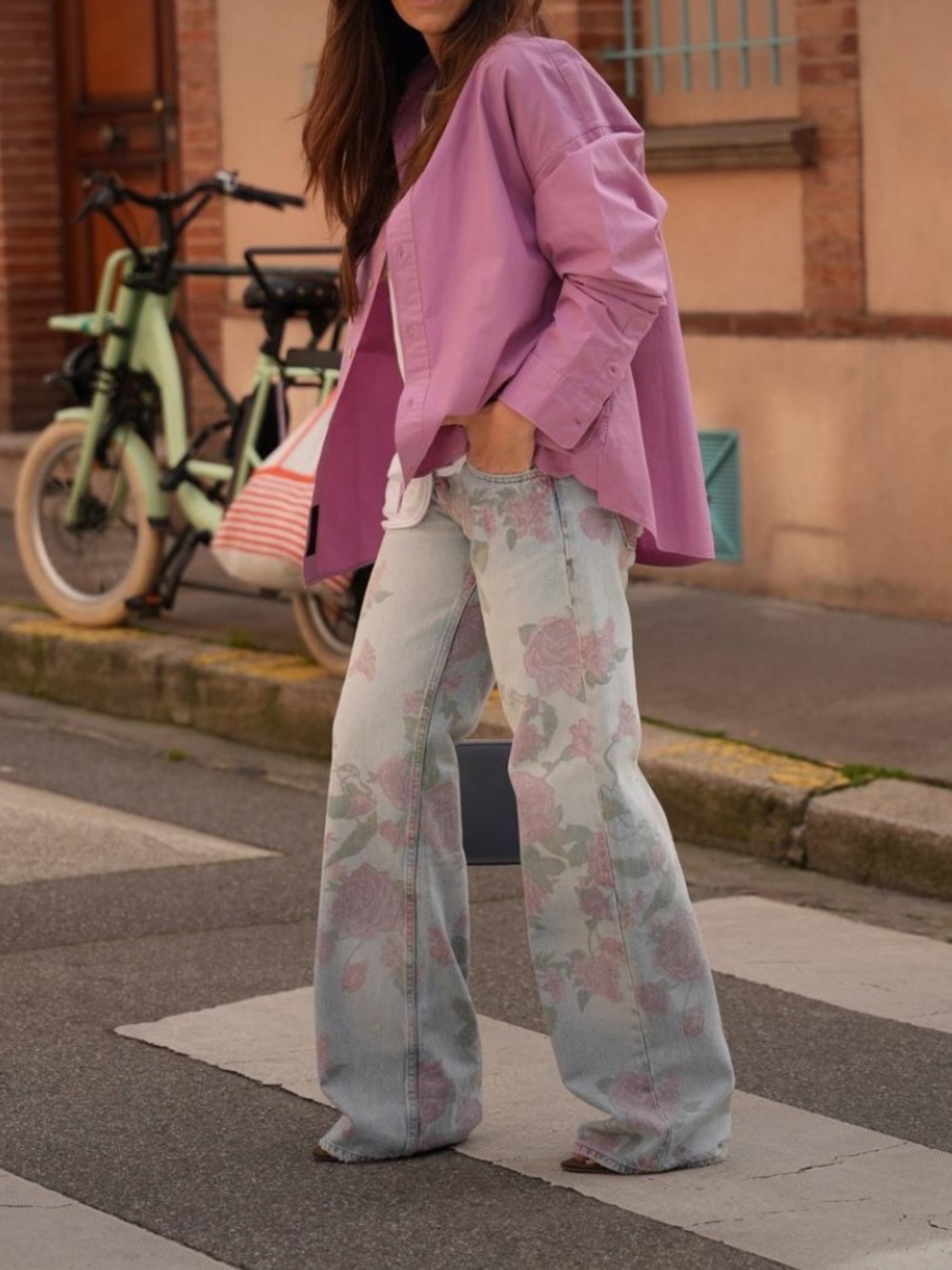 NWT ZARA Pastel Floral Wide-Leg Jeans in Light Blue and Pink